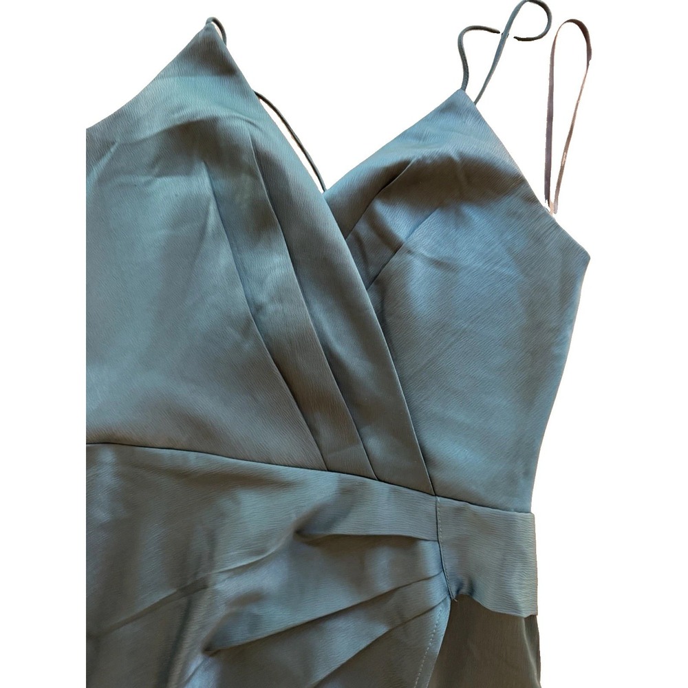 Lulus Emerald Green Satin Maxi Dress S Faux Wrap Spaghetti Strap Formal Gown - Picture 4 of 9